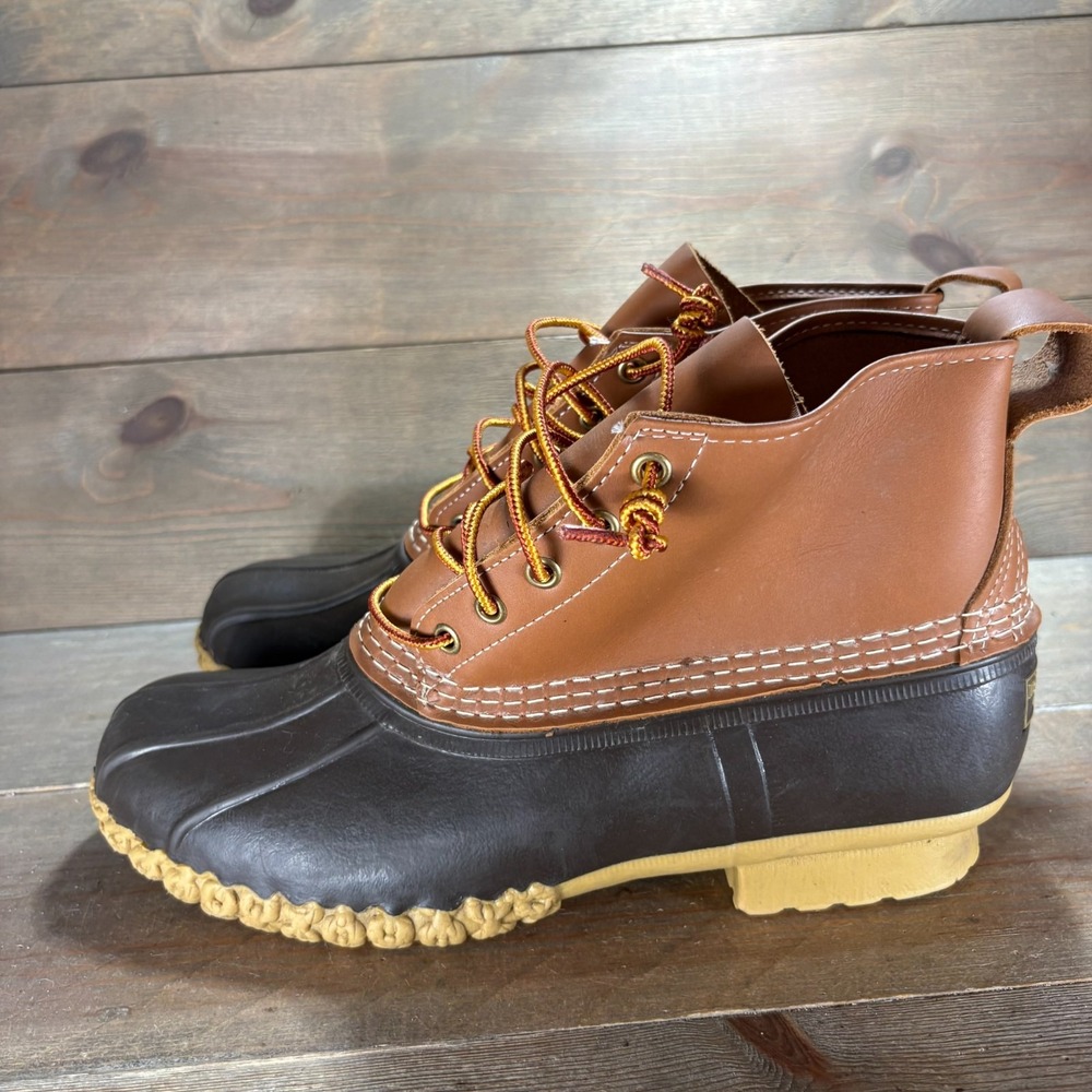 LL Bean duck boots Mens size 9 shoes Brown Leather Waterproof Lace Up rain